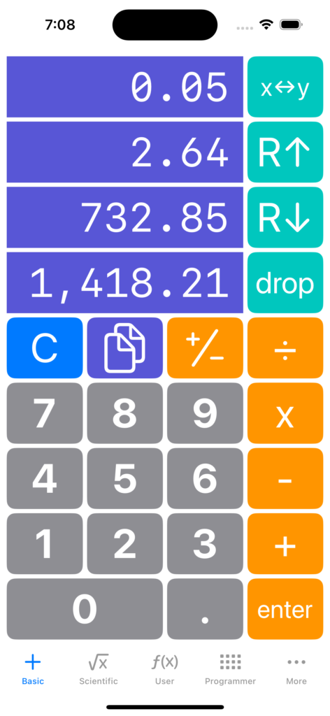 Basic four function calculator